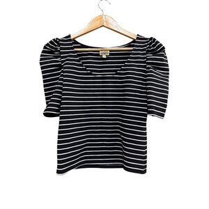 Black & White Striped Puff Sleeve Top S By Torn By Ronny Kobo
